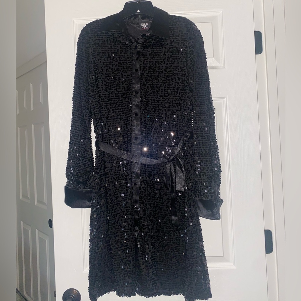 Black sequins button up dress